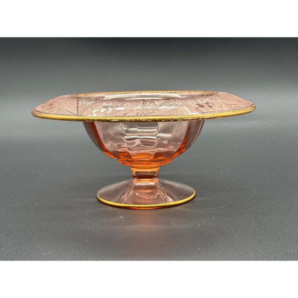 Vintage Tiffin Glass Pink Depression Compote Pedestal Candy Dish w/ Rim - Picture 2 of 7